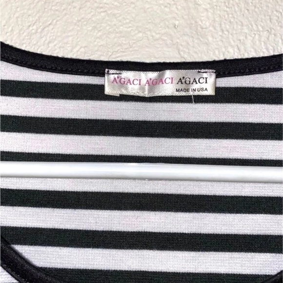 A’gaci women’s top small black white Striped Peplum shirt blouse asymmetrical - Picture 5 of 5